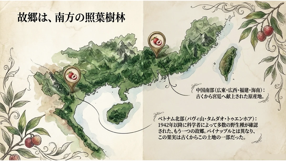 中国南部からベトナム北部にかけての原産地マップ