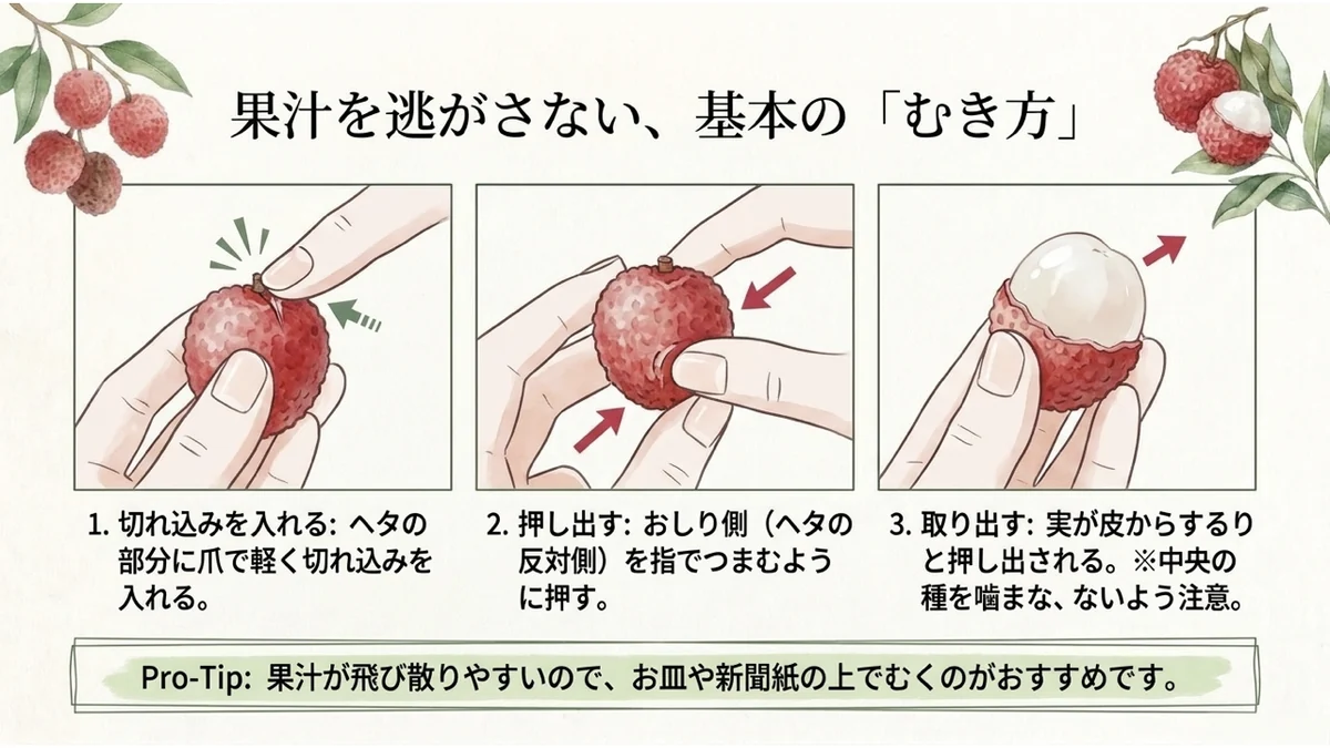 ライチのむき方3ステップ