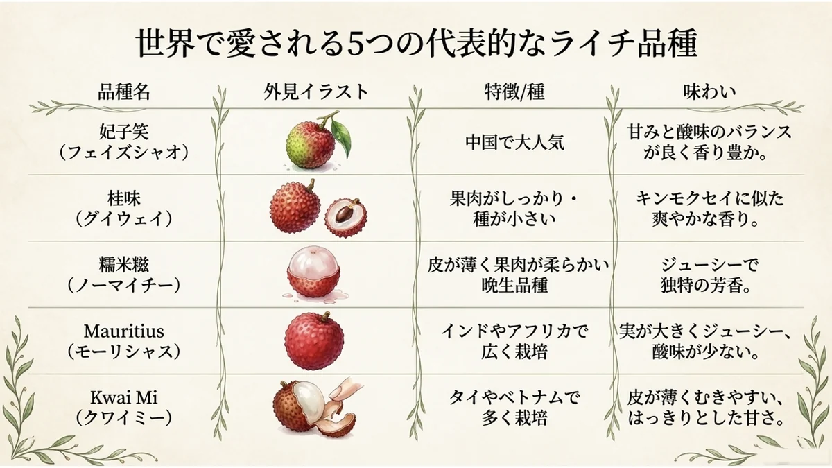 世界で愛される5つの代表的なライチ品種