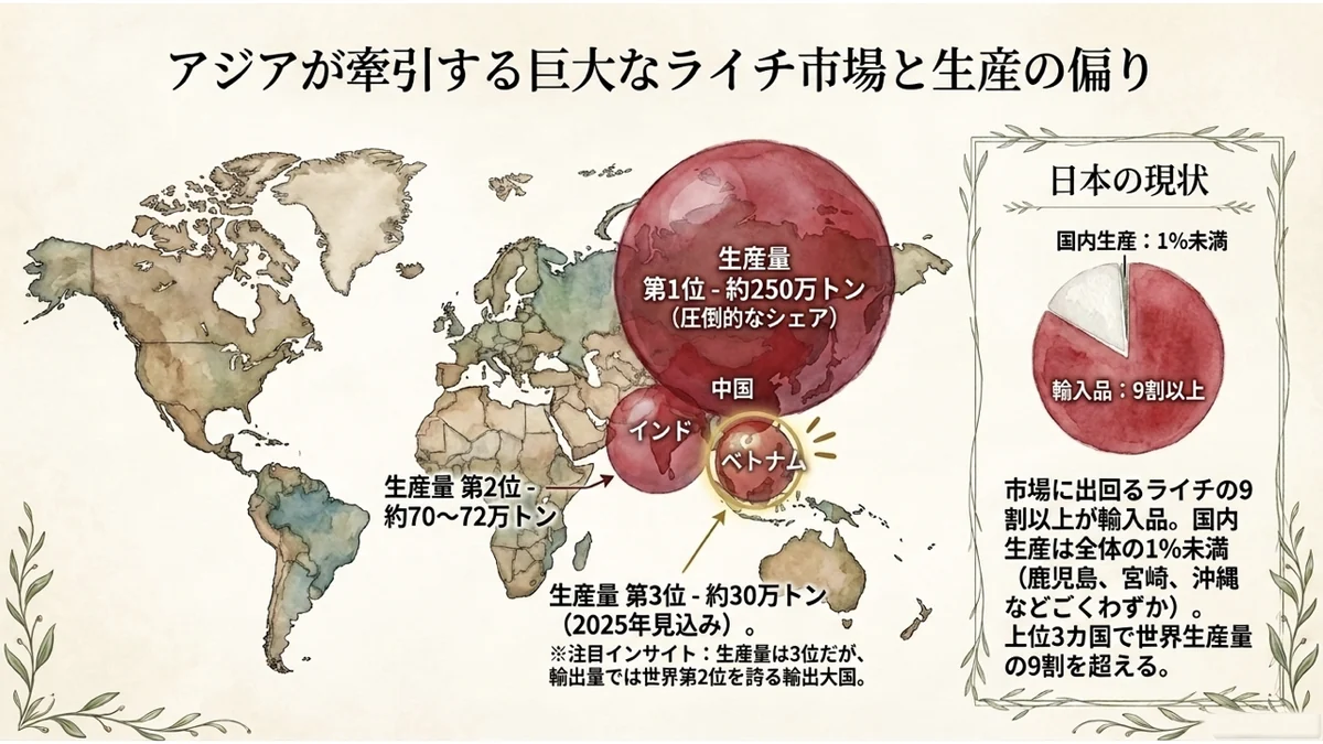 アジアが牽引する巨大なライチ市場と生産の偏り