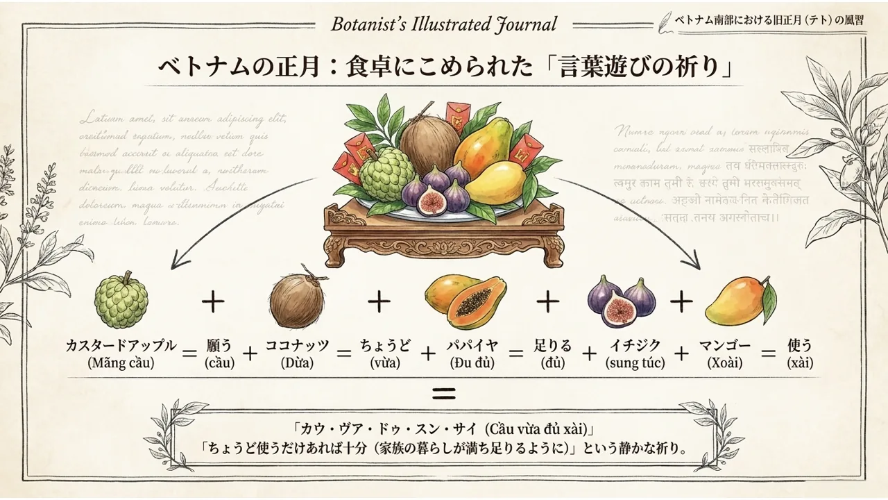 ベトナム南部の正月に供える果物と言葉遊び