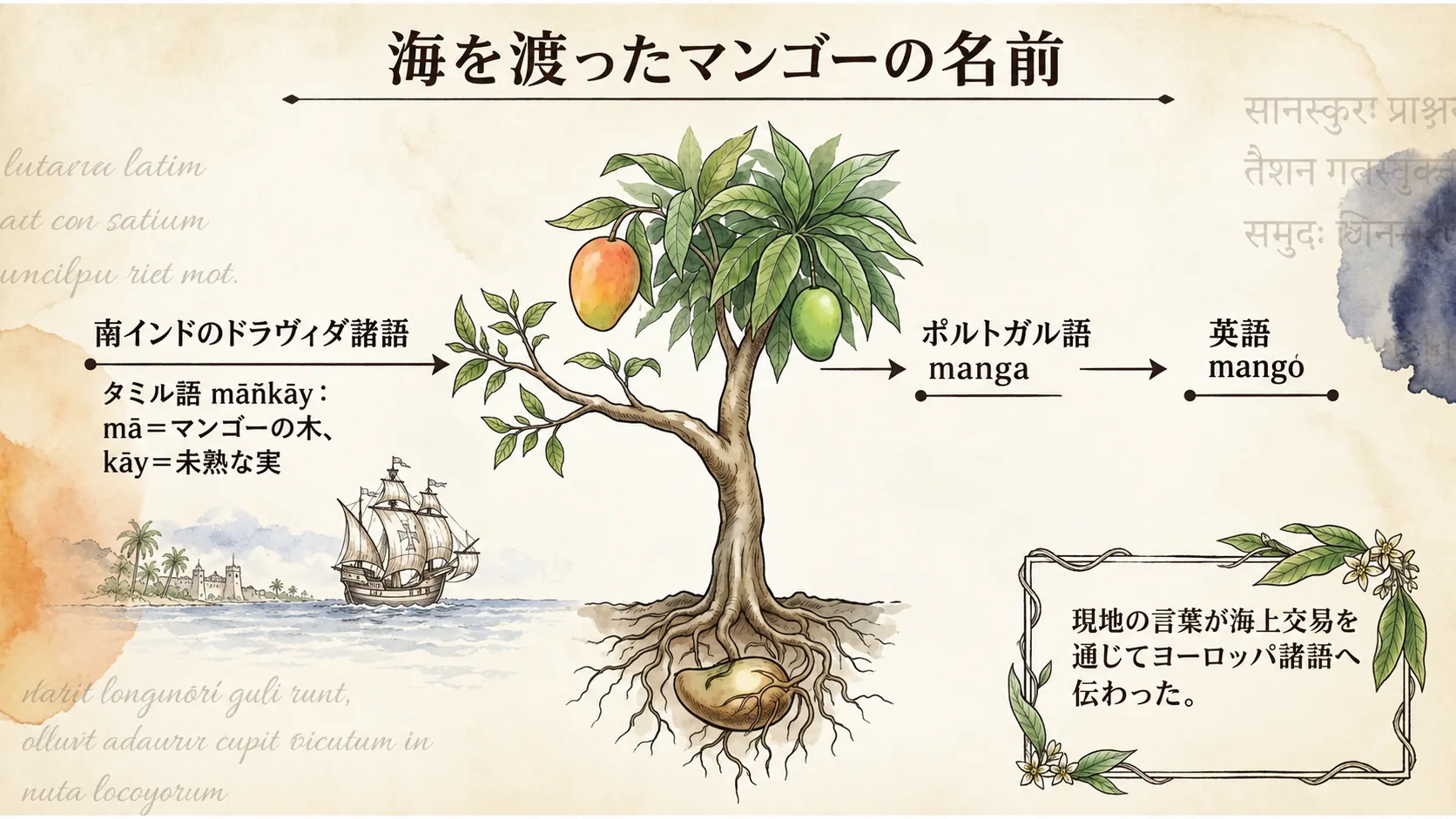 南インドの言葉からポルトガル語を経て英語へ伝わったマンゴーの語源