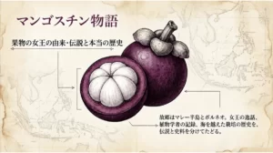 果物の女王の由来・伝説と本当の歴史をたどるマンゴスチン物語のタイトル