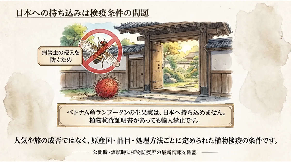 ベトナム産ランブータン生果実の日本への持ち込み禁止を示す図