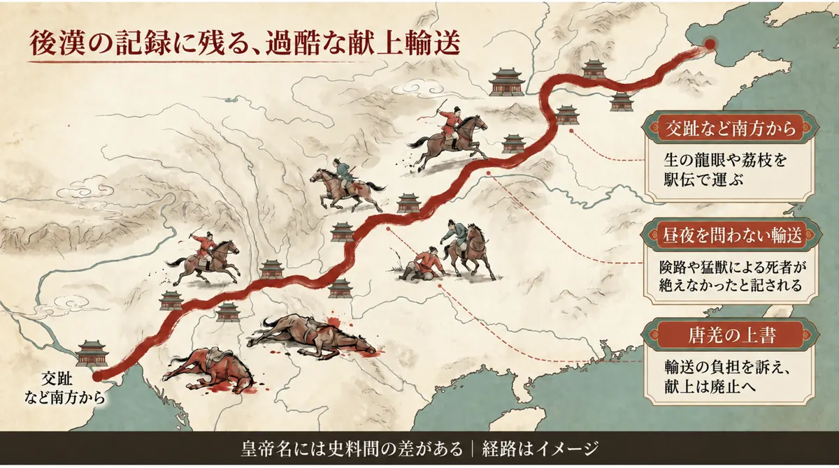 交趾など南方から龍眼や茘枝を運んだ駅伝を描いた地図