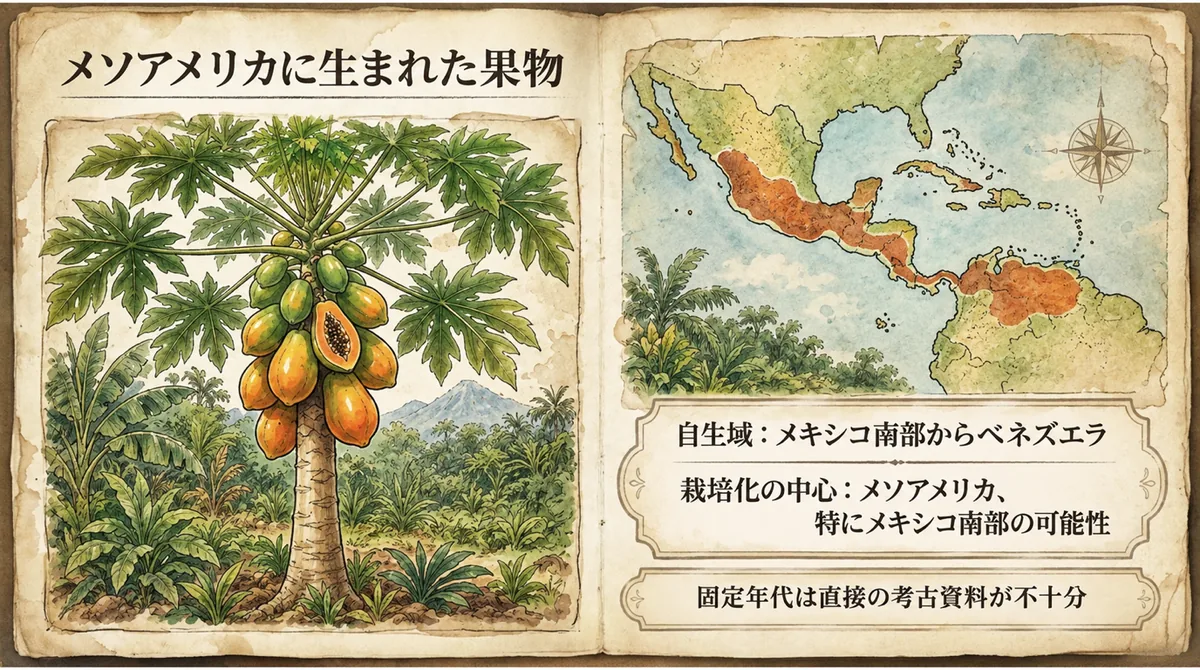 パパイヤの木とメソアメリカ周辺の地図