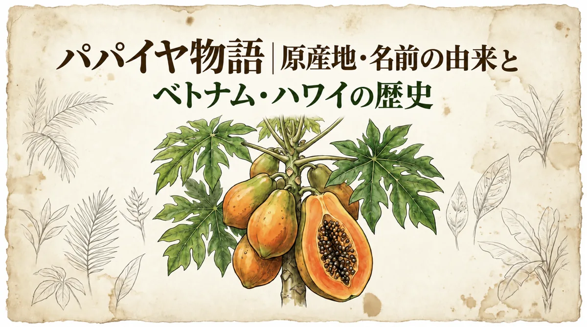 パパイヤと「パパイヤ物語|原産地・名前の由来とベトナム・ハワイの歴史」の文字
