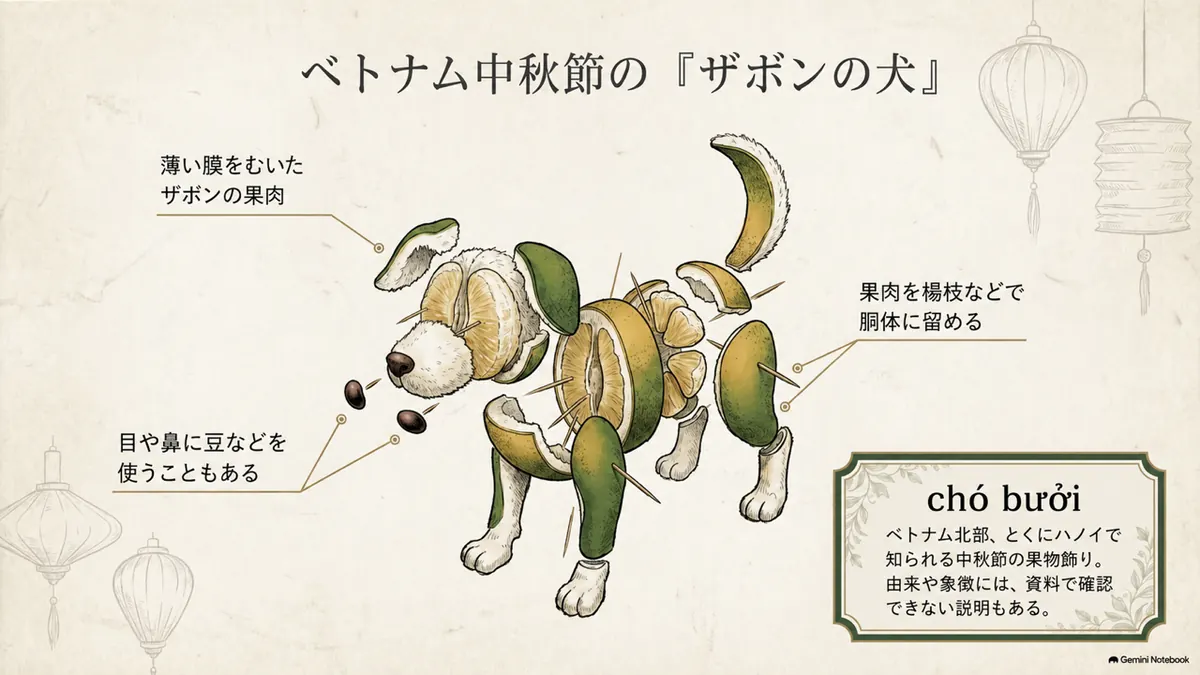 ザボンの果肉で作るベトナム中秋節の犬の飾り