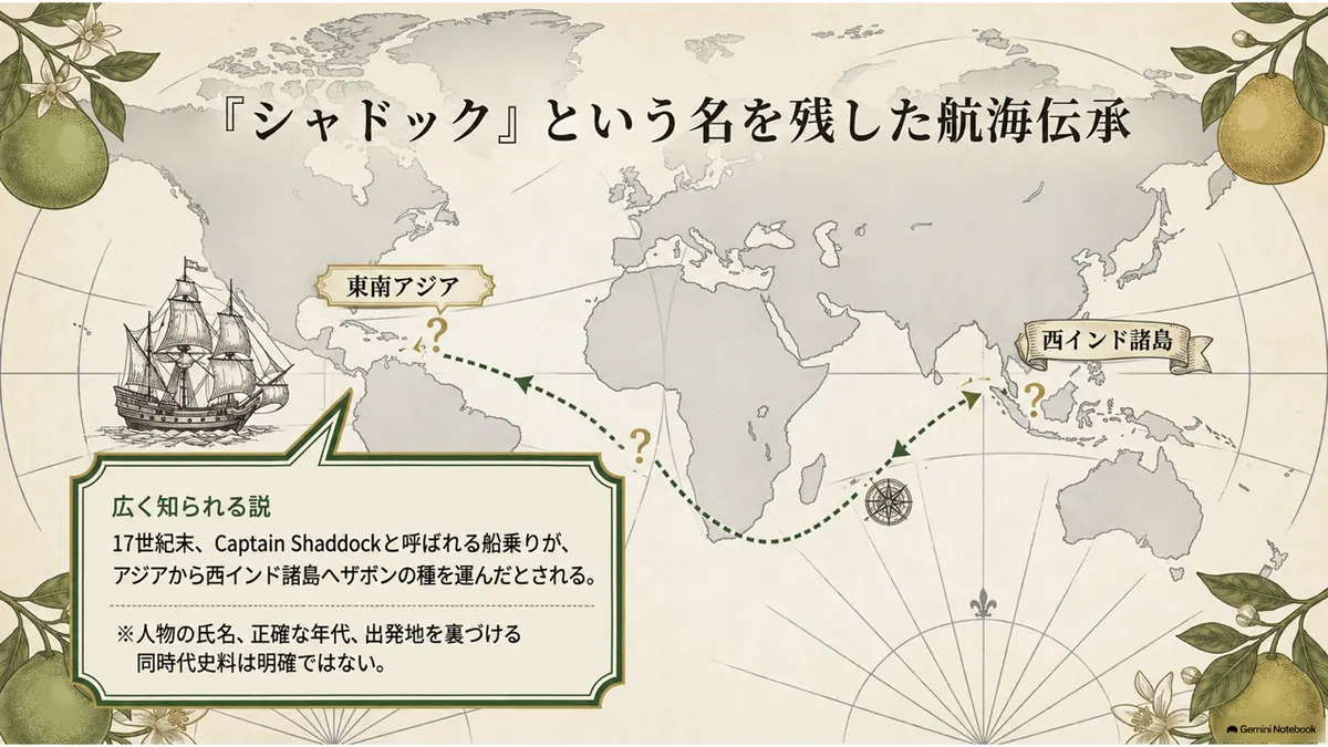 ザボンがアジアからカリブ海へ渡ったとされる航路