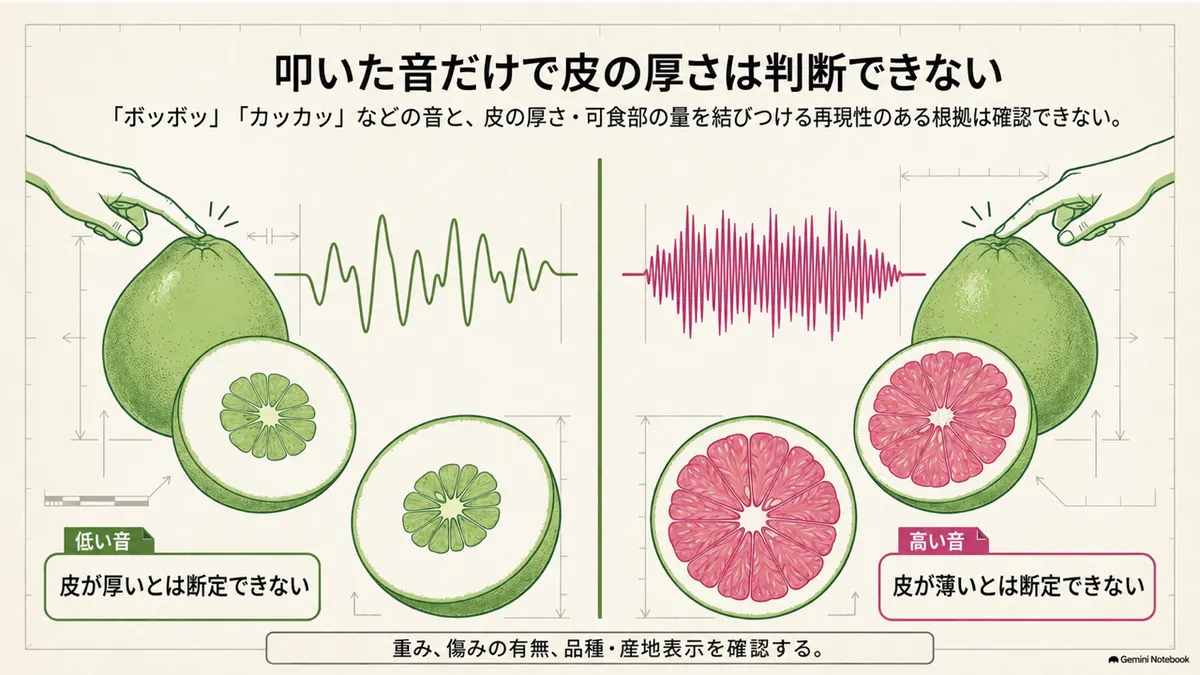 ザボンを音だけで判定せず外観や表示を確認する注意図