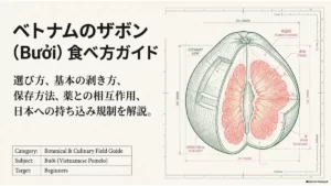 丸ごとのザボンと剥いた果肉を描いた食べ方記事のタイトル画像