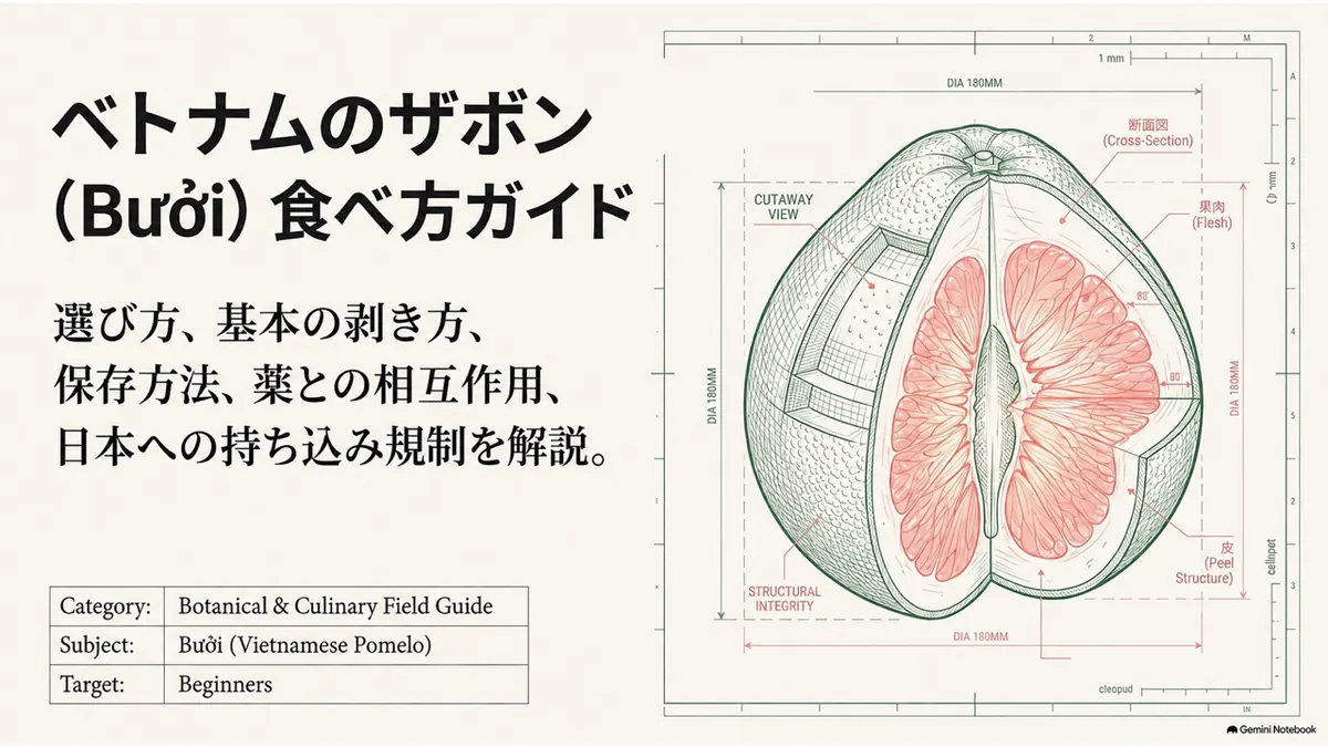 丸ごとのザボンと剥いた果肉を描いた食べ方記事のタイトル画像