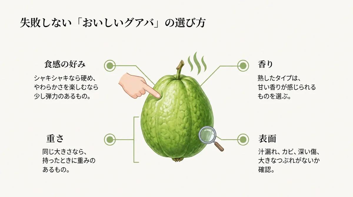 食感の好み、香り、重さ、傷みの有無からグアバを選ぶ4つのポイント