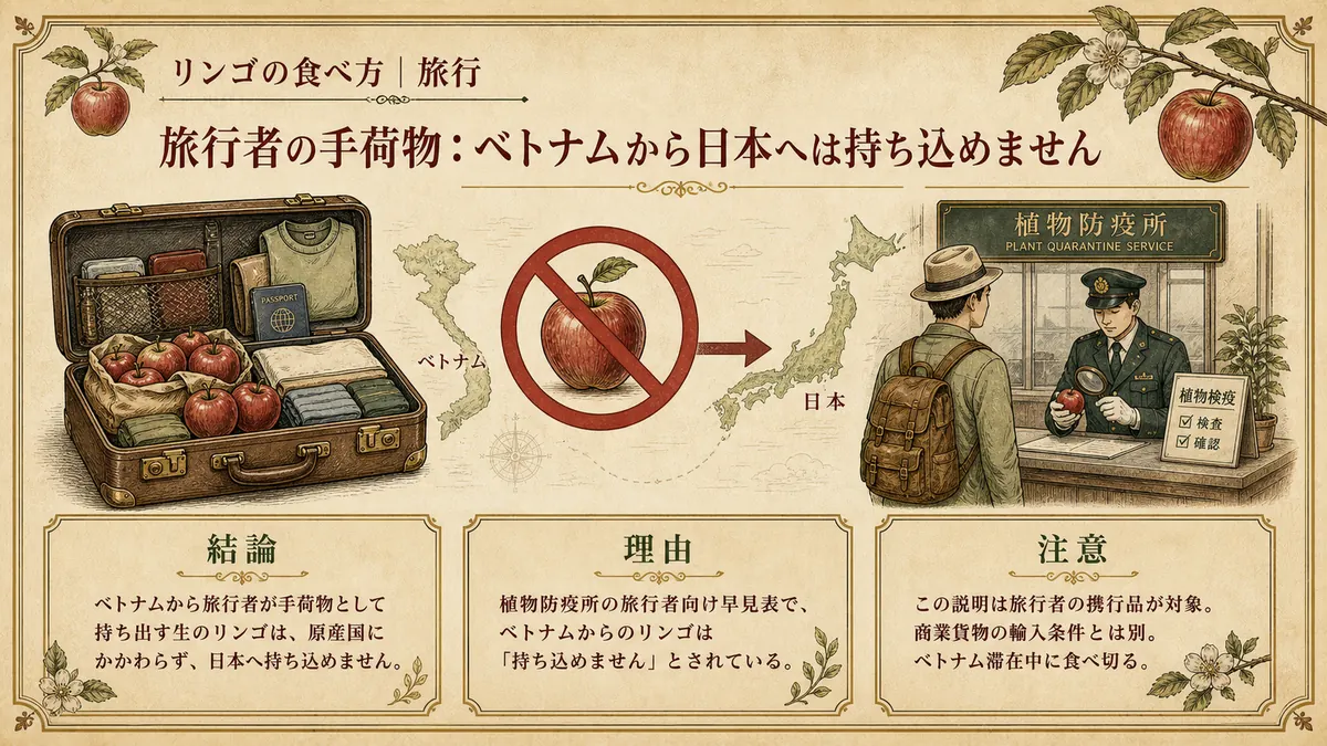 ベトナムから日本へリンゴを持ち込めない理由を示す図