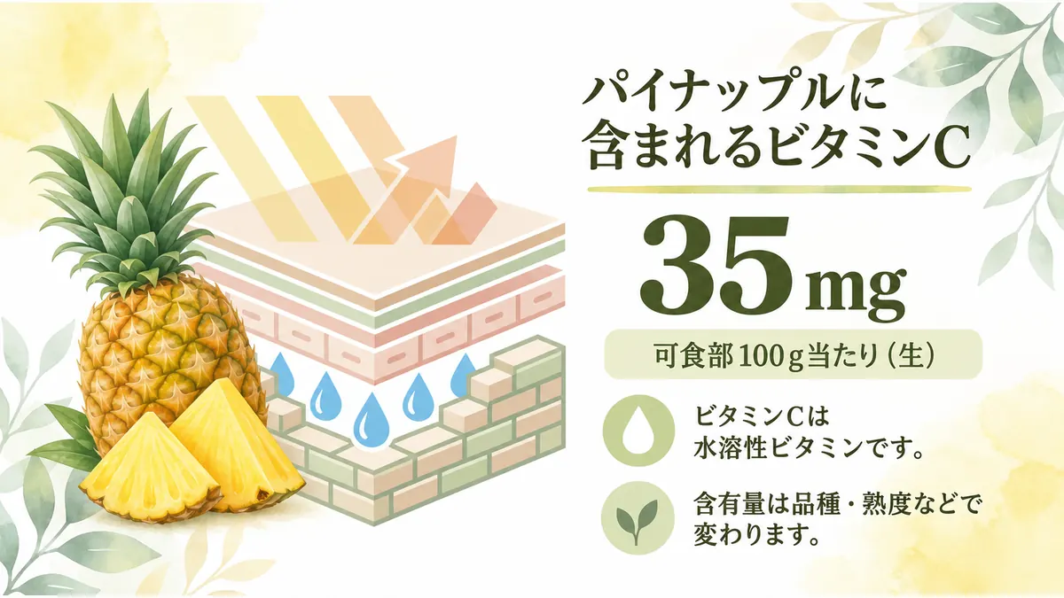 パイナップルに含まれるビタミンCの量と特徴を示した図