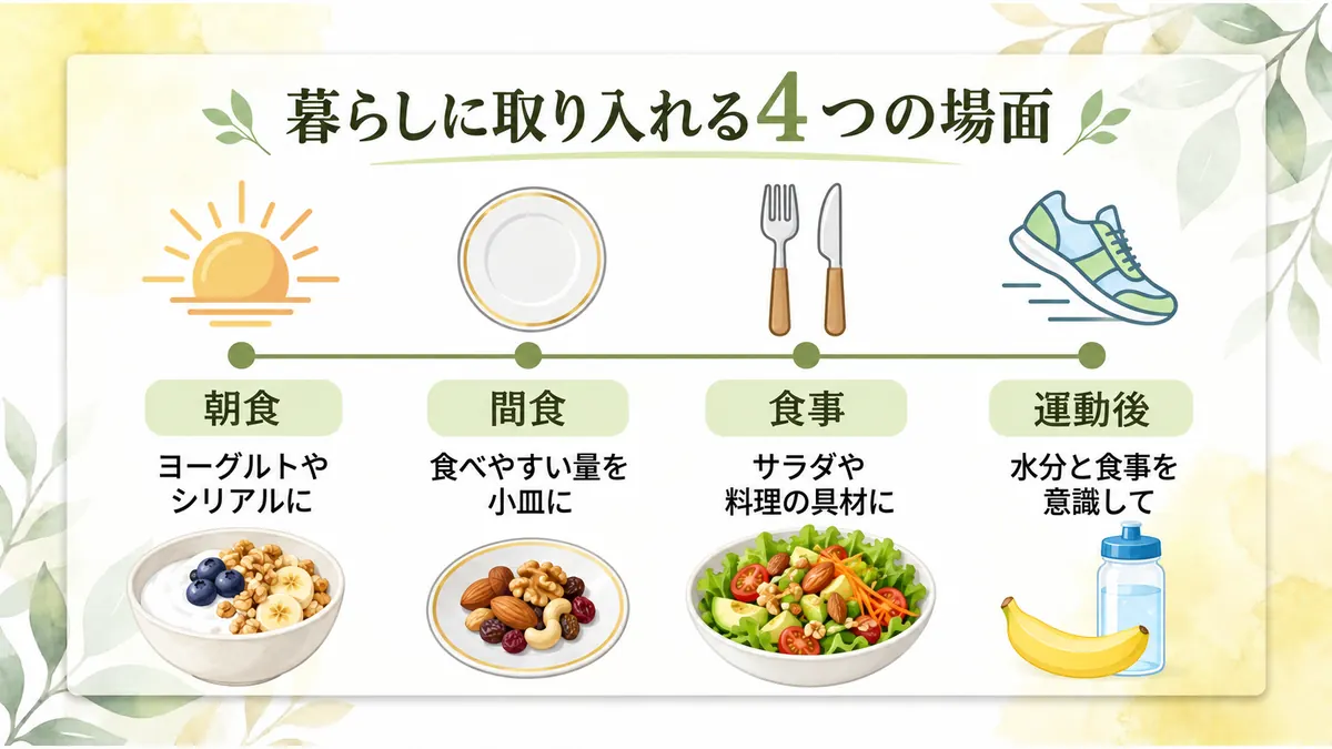 パイナップルを暮らしに取り入れる4つの場面を示した図