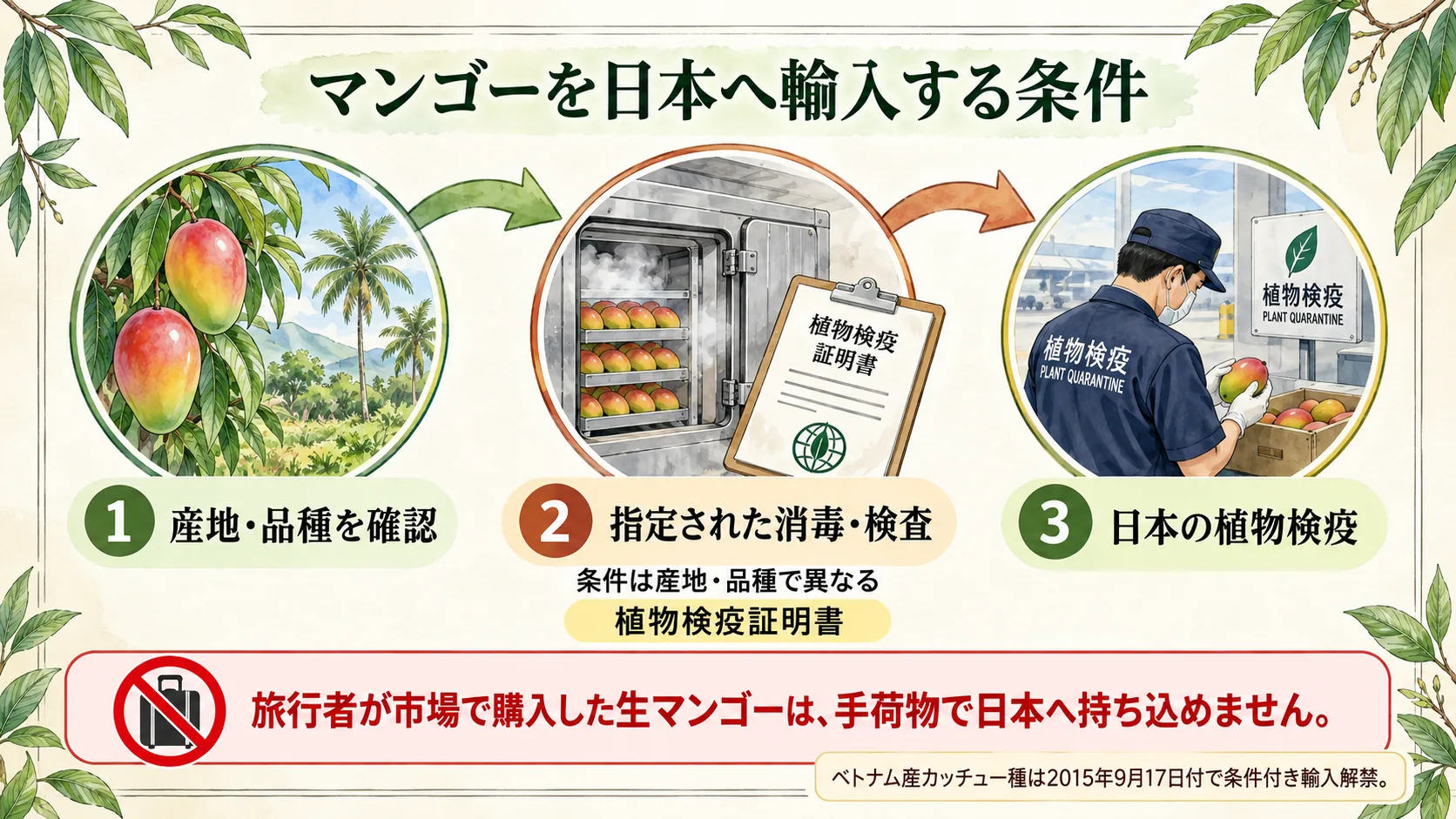 産地と品種ごとの条件を満たして日本へ輸入されるマンゴー