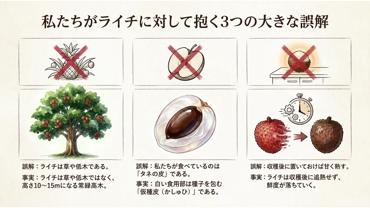 ライチにまつわる3つの誤解。常緑高木、仮種皮、追熟しない性質を解説