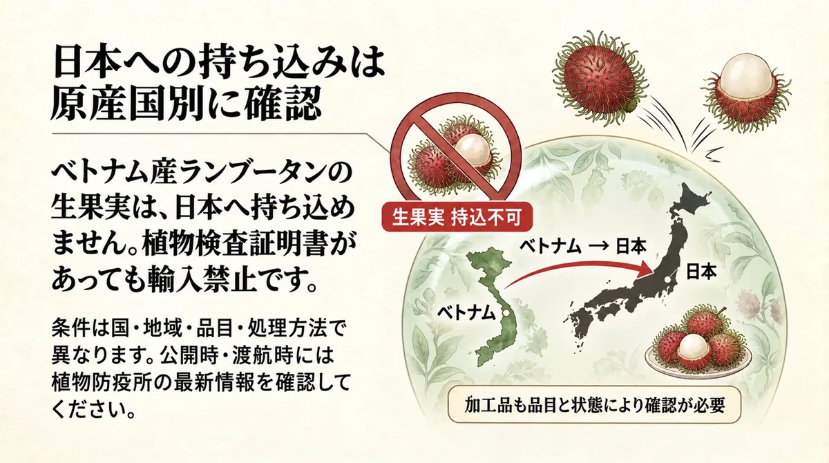 ベトナム産ランブータン生果実を日本へ持ち込めないことを示す図