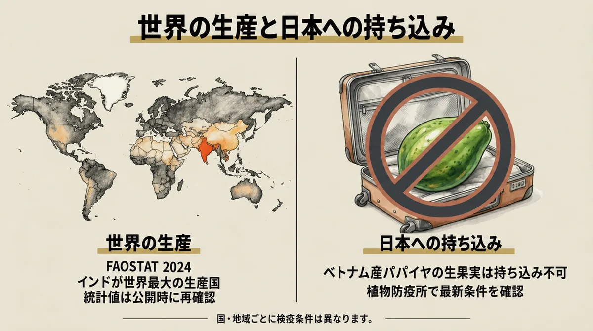 世界のパパイヤ生産とベトナム産生果実の日本への持ち込み条件