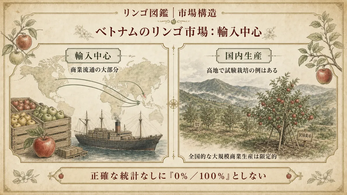 ベトナムのリンゴ流通が輸入中心であることを示す図