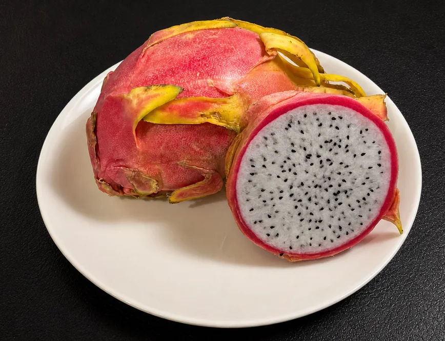 半分に切った白い果肉のドラゴンフルーツ
