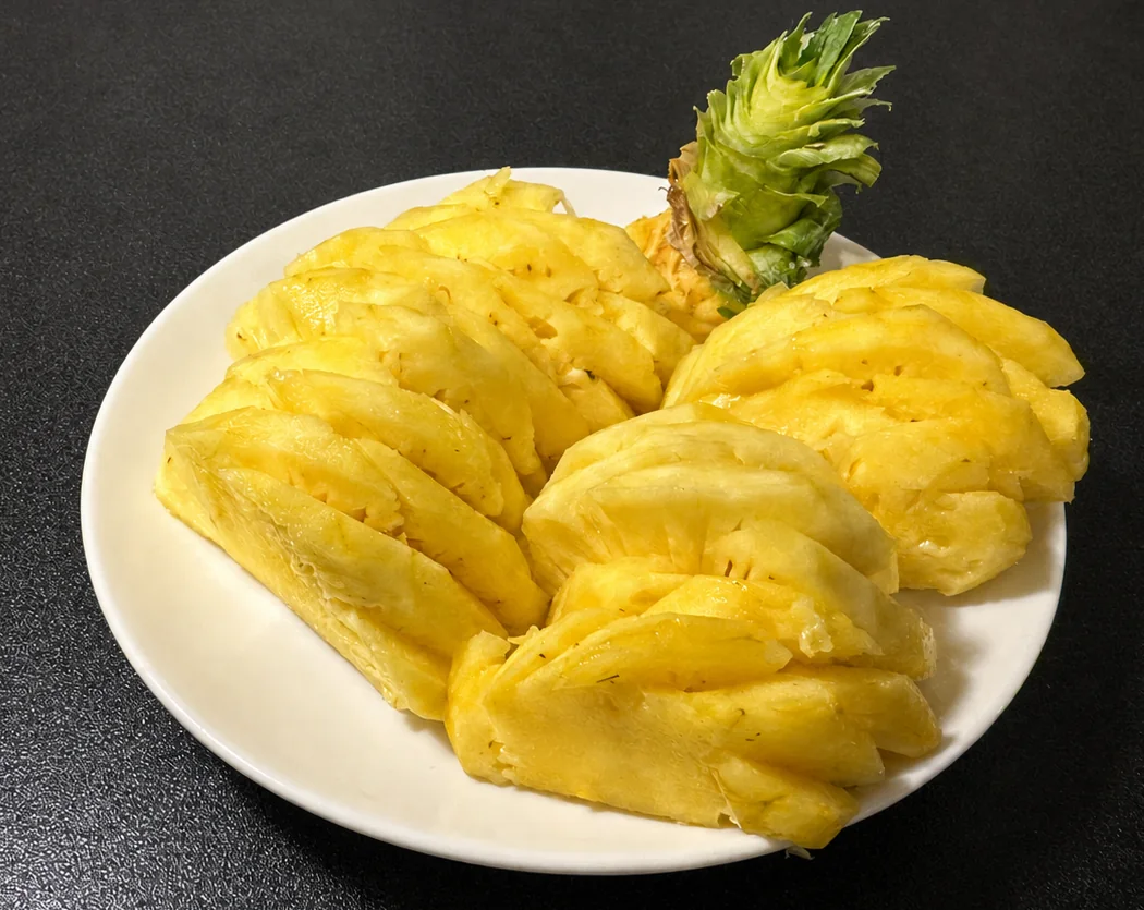皿に盛り付けた食べやすい大きさのパイナップル