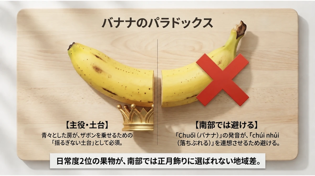 テトの五果盛りで異なるバナナの扱い