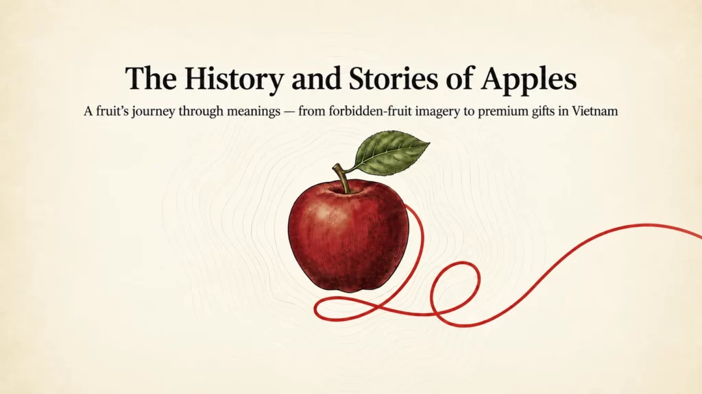 The History and Stories of Apples cover, from forbidden-fruit imagery to gifts in Vietnam