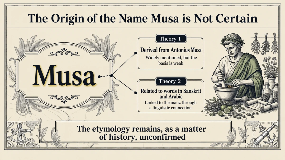 Several explanations exist for Musa; its origin cannot be stated as settled history.