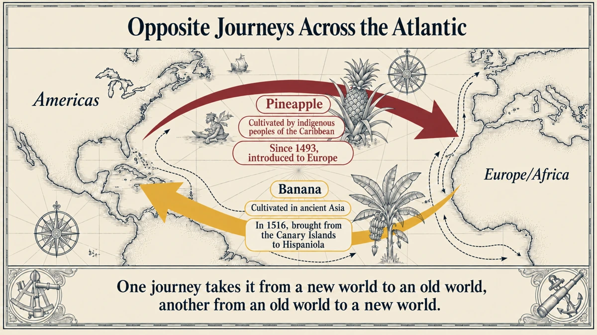 Pineapples and bananas crossed the Atlantic in contrasting directions.