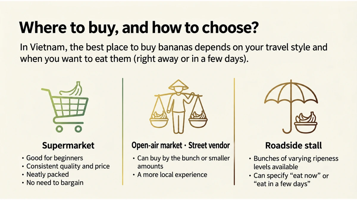 Where to shop and how to choose: match your shopping location to your travel style and when you plan to eat the fruit.