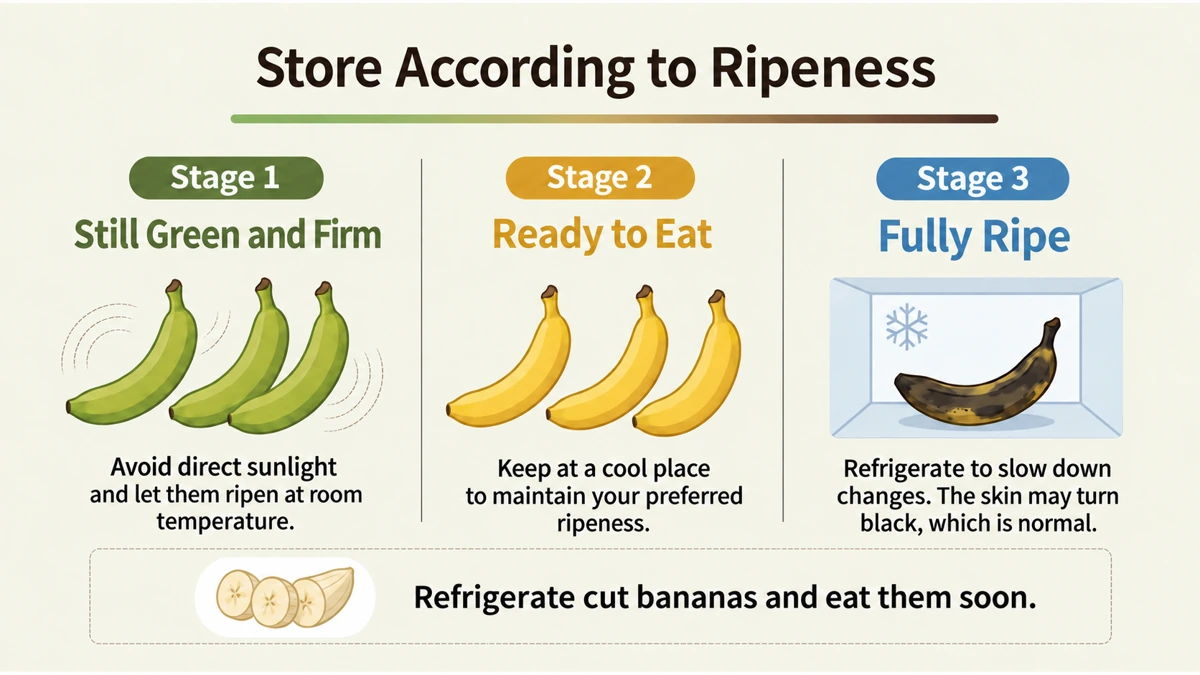 Store according to ripeness. Refrigeration can slow changes after the fruit is fully ripe.