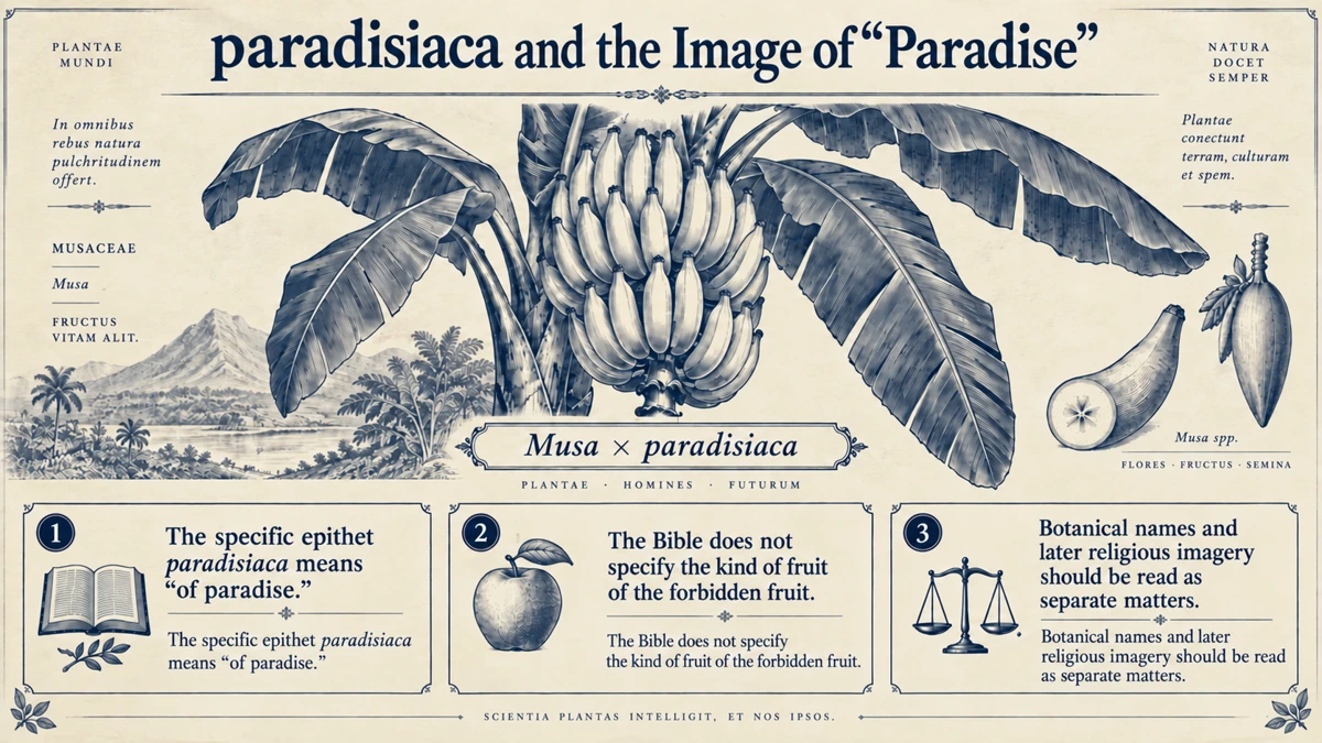 Paradisiaca means “of paradise.” The Bible does not identify the species of forbidden fruit.