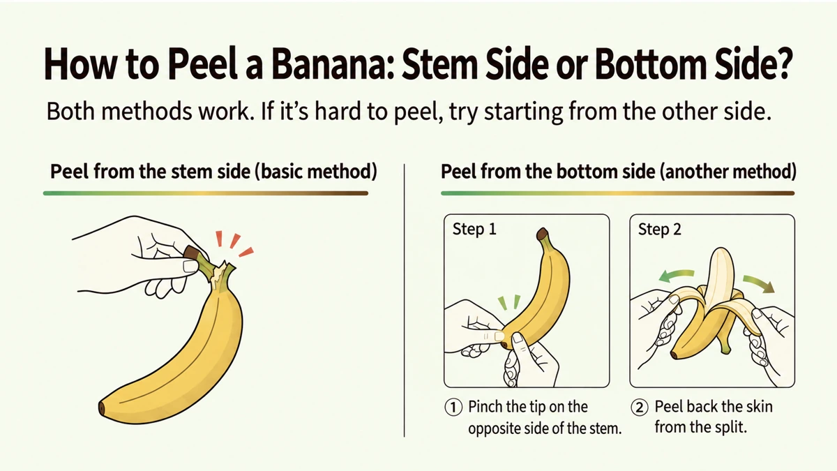Peel from the stalk end or try the opposite end if opening it is difficult.