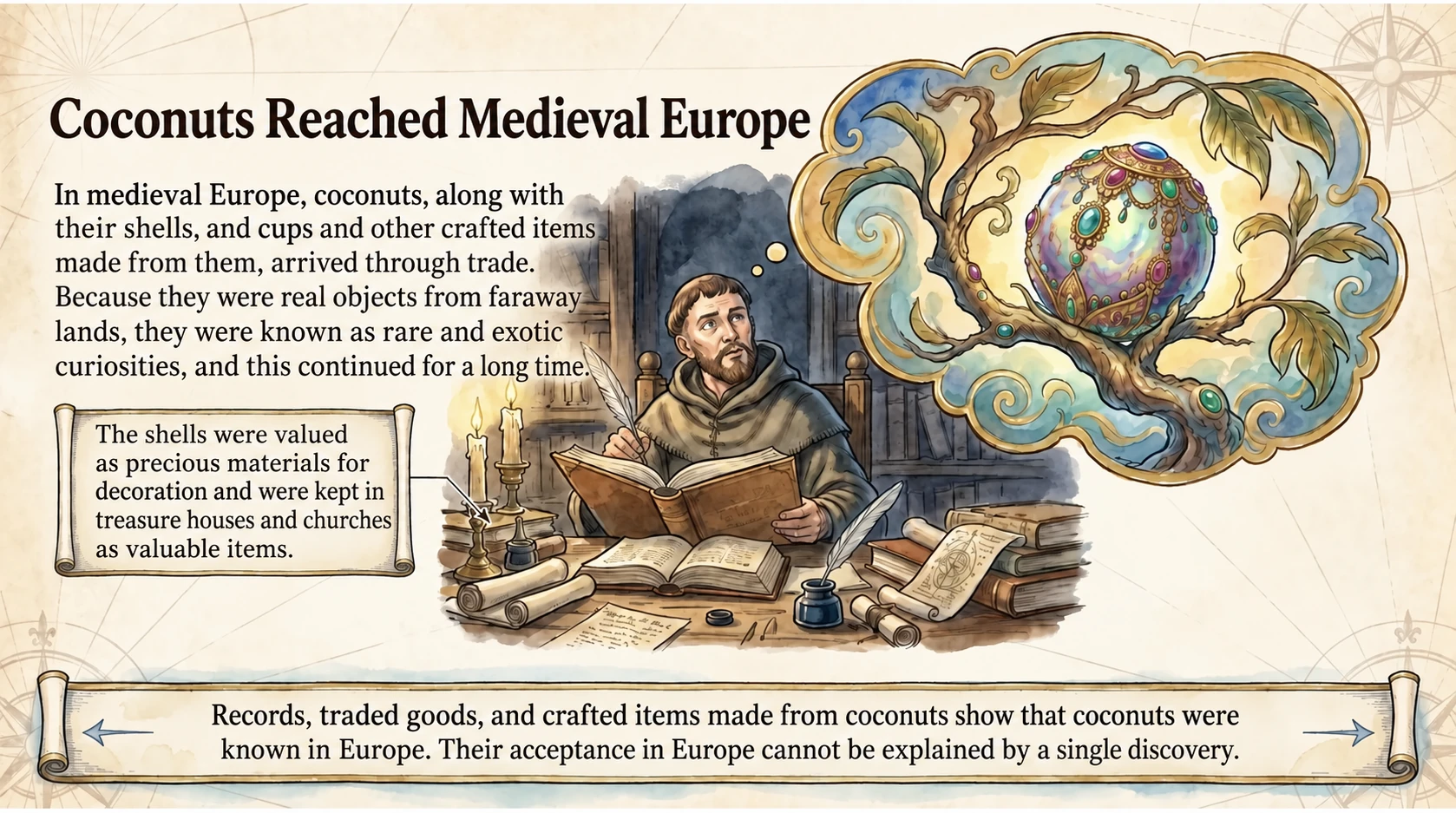 Coconut shells and crafted objects arriving in medieval Europe