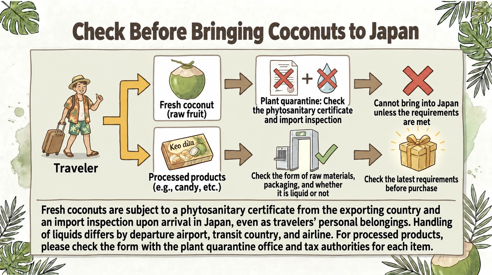 Checks before bringing fresh coconut or processed souvenirs to Japan