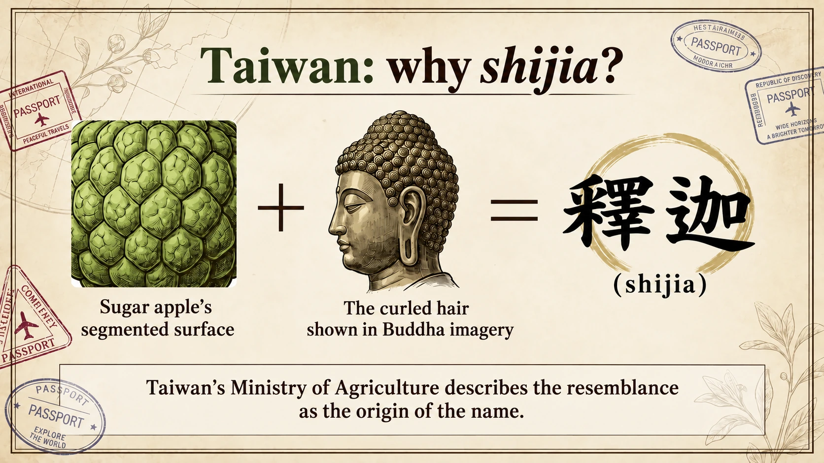 Taiwan’s shijia name refers to the resemblance to curled hair in depictions of the Buddha.