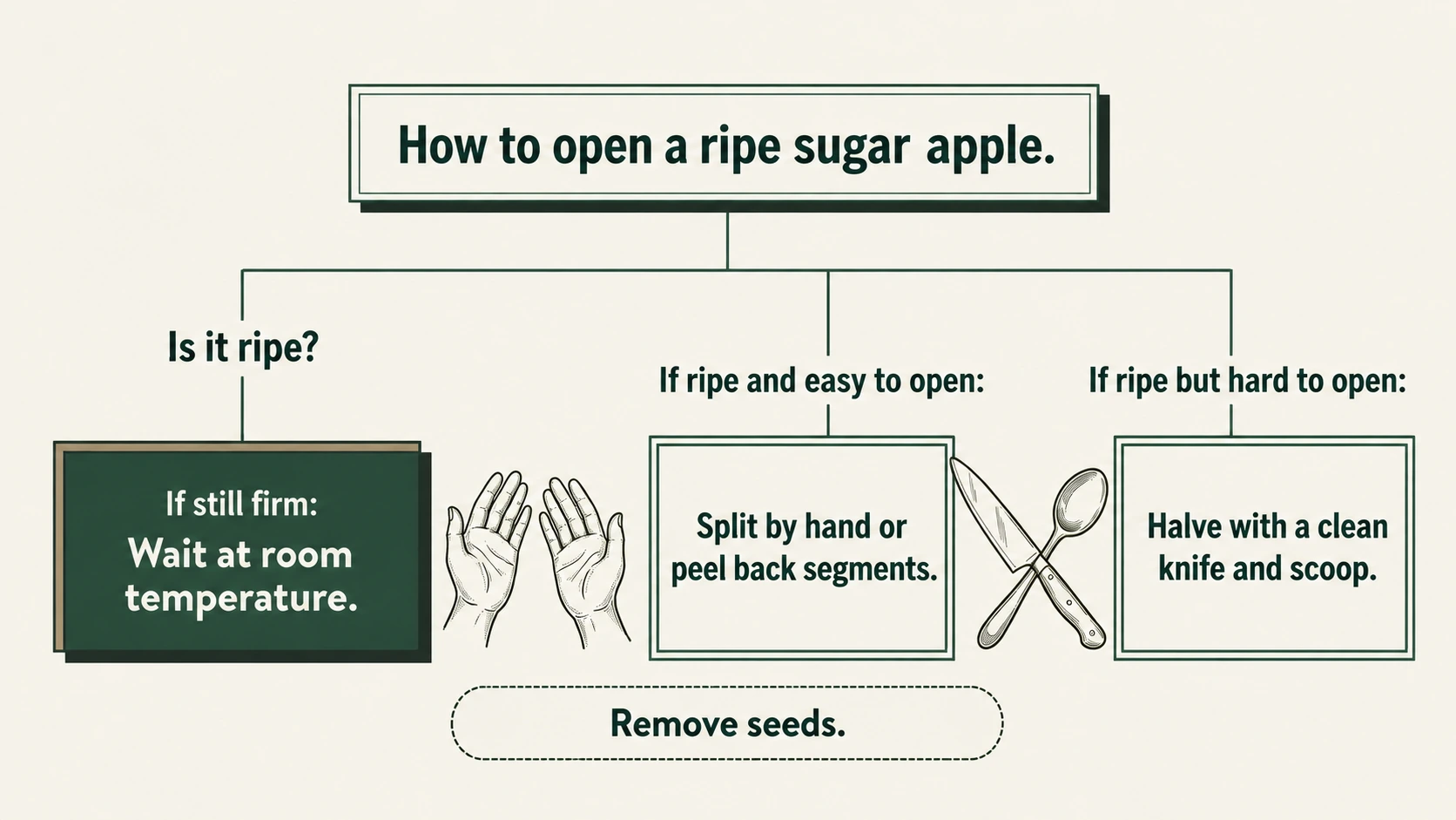 Let firm mature fruit soften; then split by hand or halve and scoop.