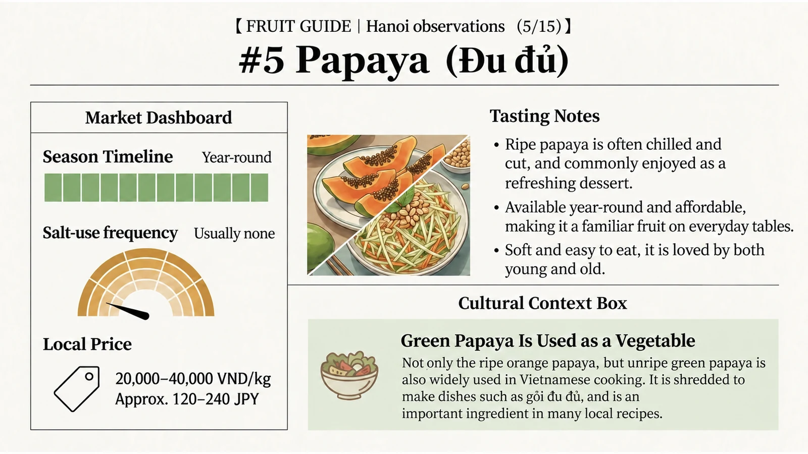 Papaya at a glance — English version of the Japanese infographic