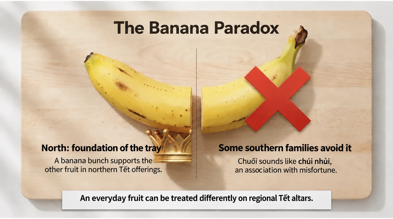 Bananas on the Tết fruit tray — English version of the Japanese infographic