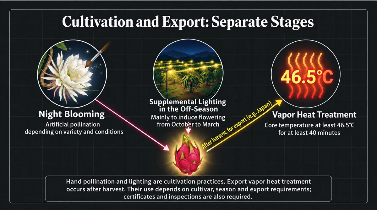 Cultivation practices separated from postharvest vapor heat treatment for export
