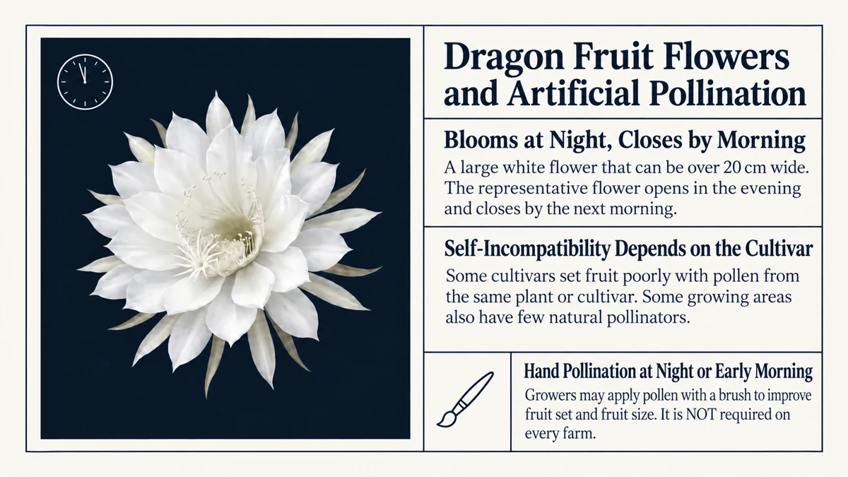 One-night flowers and cultivar-dependent hand pollination
