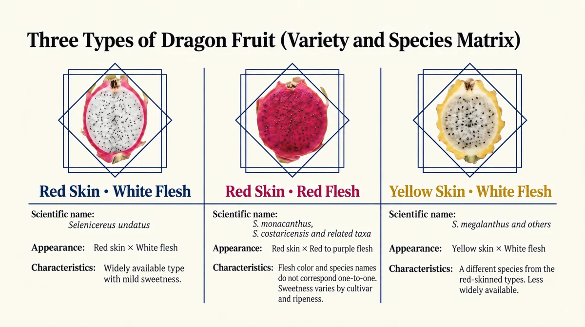 Three skin and flesh color types and their representative scientific names
