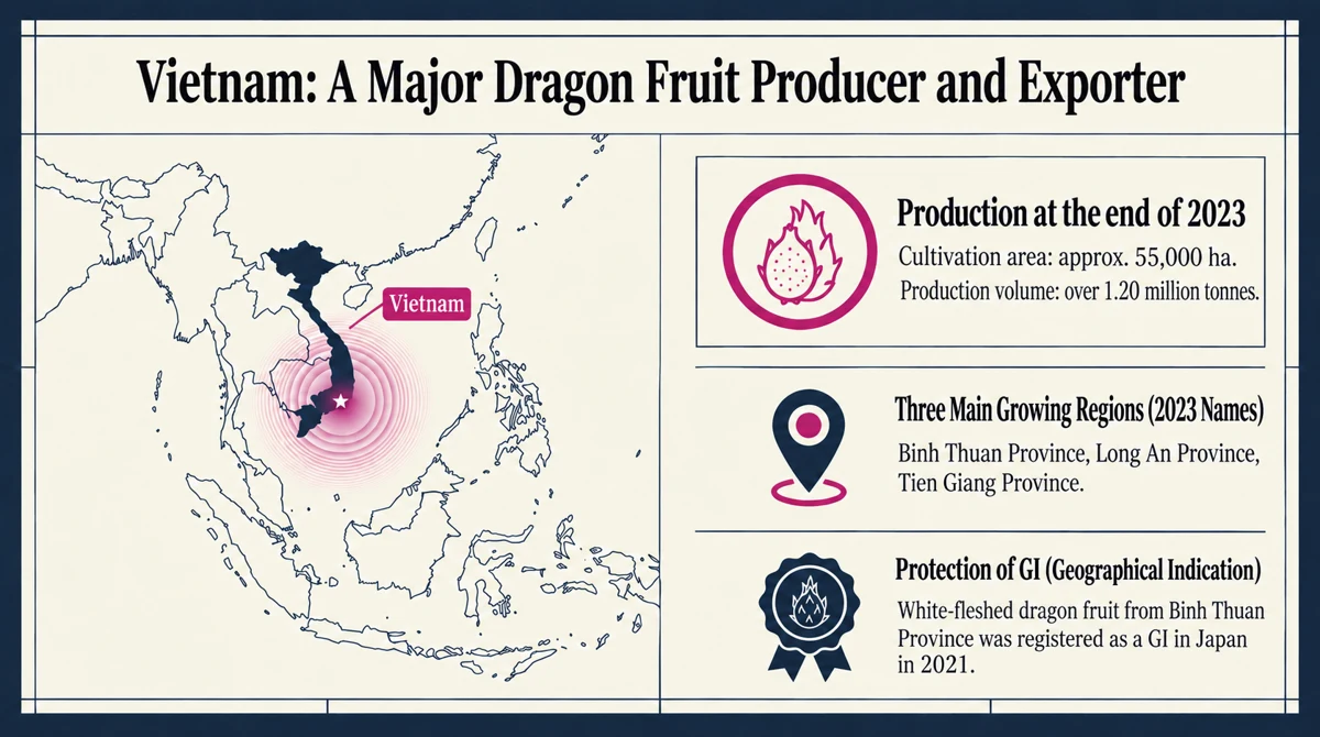 Vietnam production and cultivated area at the end of 2023, main growing regions and Japanese GI registration