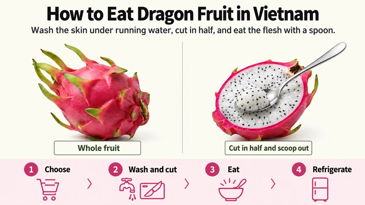 Wash, halve and scoop dragon fruit with a spoon, then refrigerate leftovers