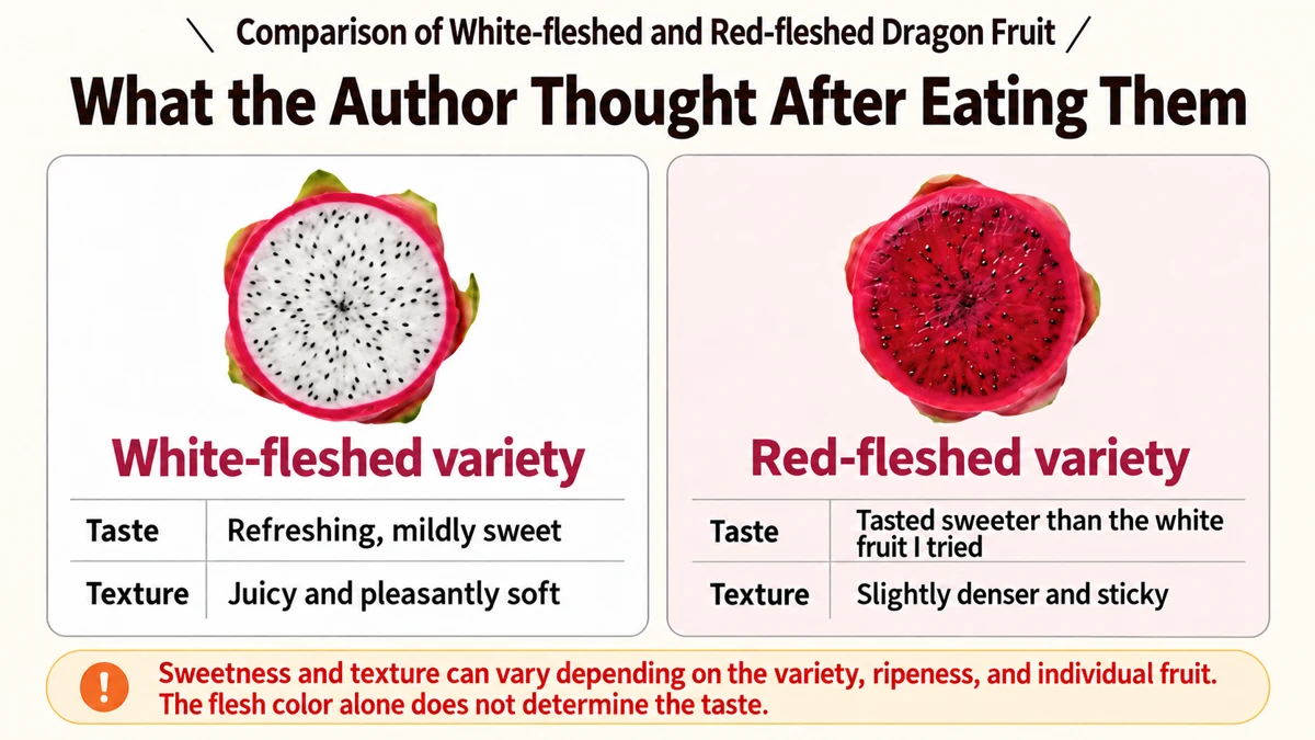 My taste impressions of white-fleshed and red-fleshed fruit, with a note on individual variation