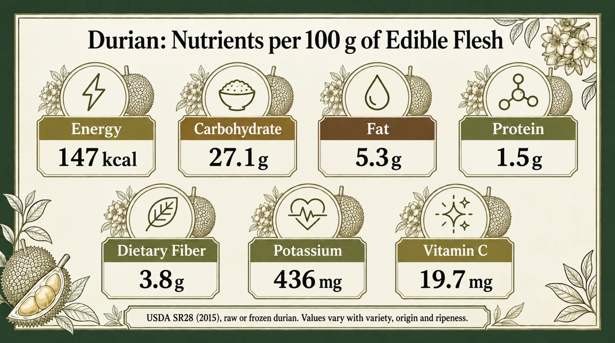 USDA SR28 reference values for edible flesh. Values vary with variety, origin and ripeness.
