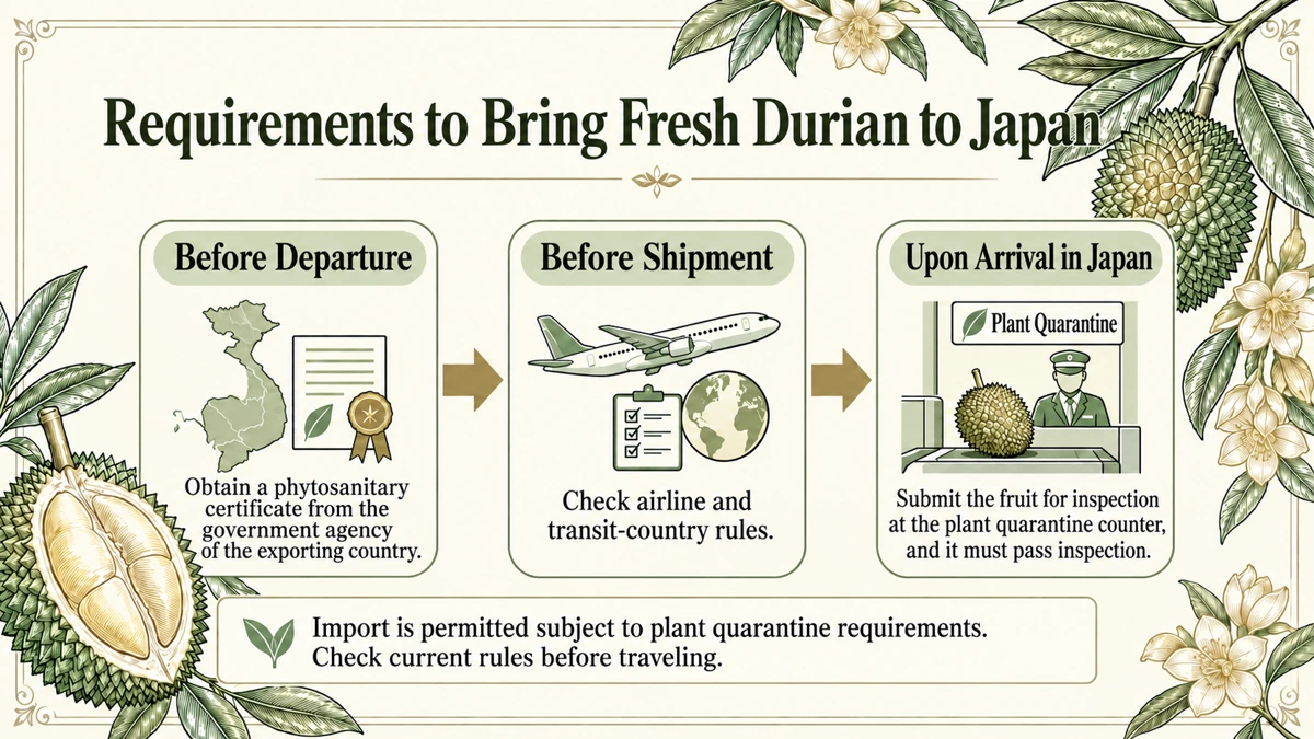 Fresh durian from Vietnam requires a phytosanitary certificate and plant quarantine inspection on arrival in Japan.