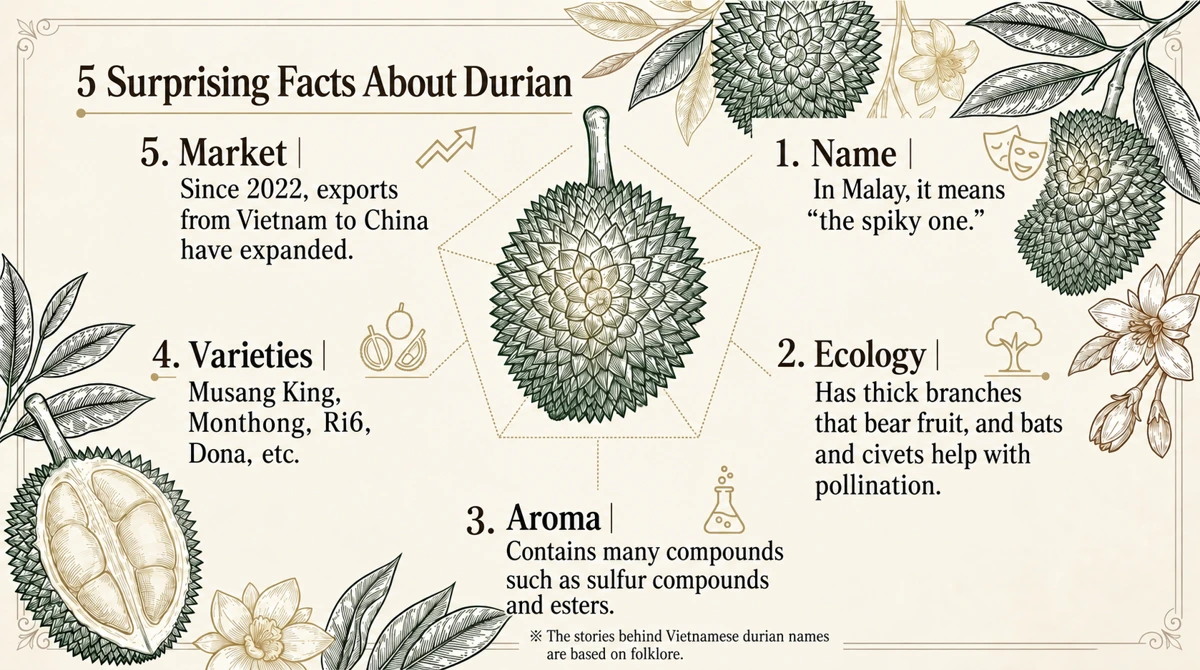 Five key facts about durian. The Vietnamese tragic love story is folk etymology.